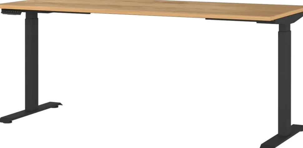 GERMANIA Hoogteverstelbaar Zit-sta-bureau Metaal, spaanplaat Eiken, zwart T-Voet 1,800 x 800 x 1,200 mm