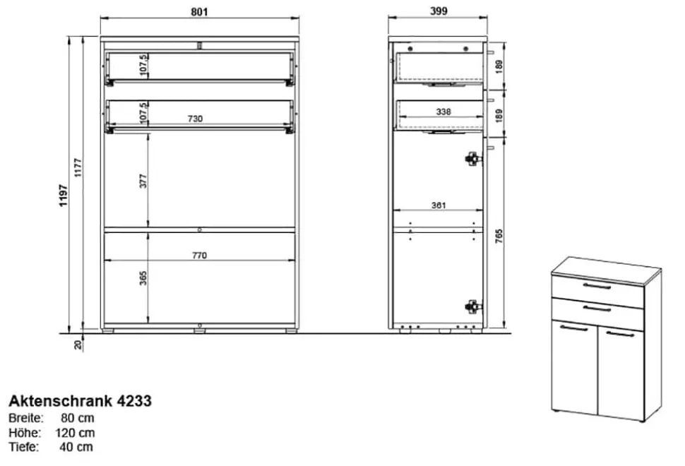 GERMANIA kast Agenda laden 4233-69 lichtggrijs 800 x 400 x 1.200 mm