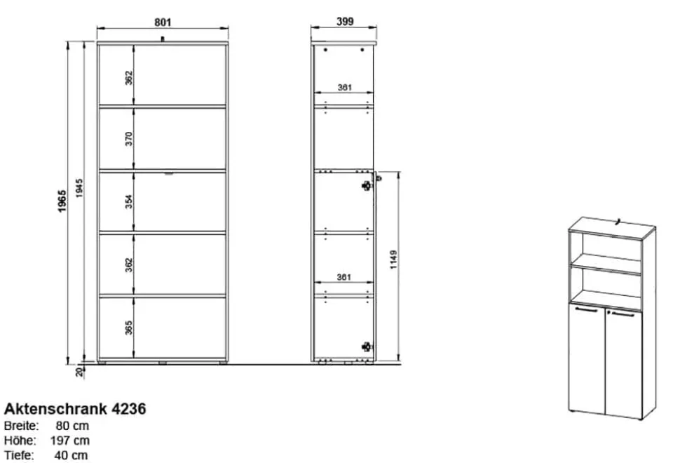 GERMANIA kast Agenda laden 4236-69 lichtgrijs 800 x 400 x 1.970 mm