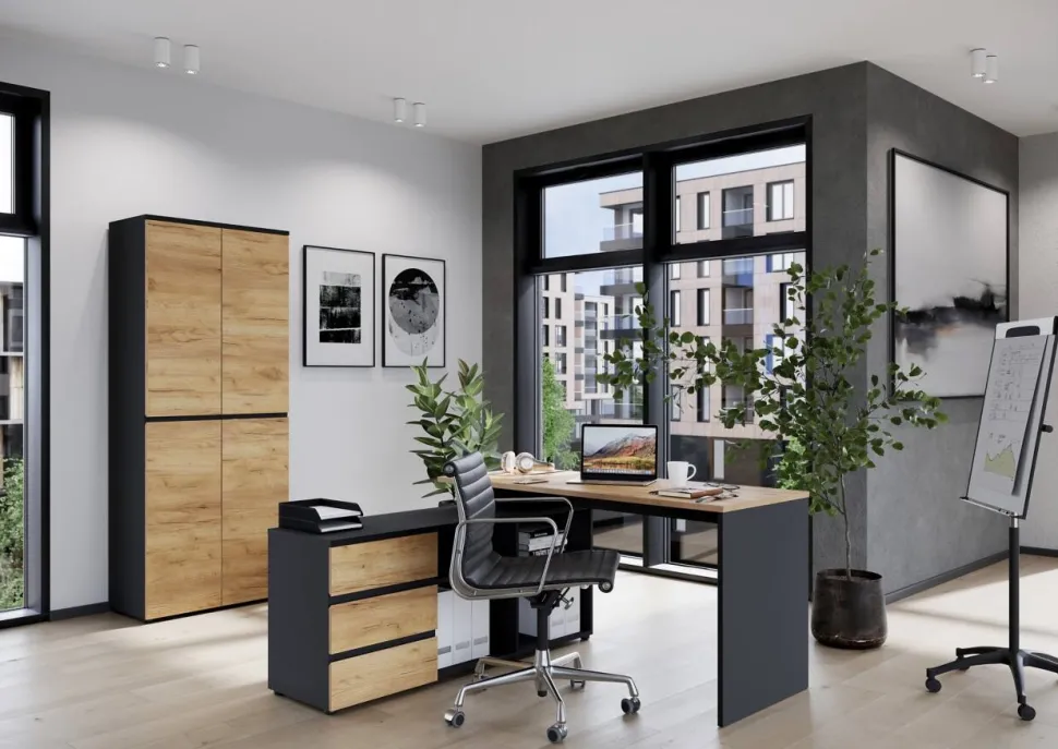 GERMANIA kast met 2 deuren 4266-549 GW-Lissabon 80 x 40 x 197 cm melamine donkergrijs, lichtbruin, Navarra-eiken