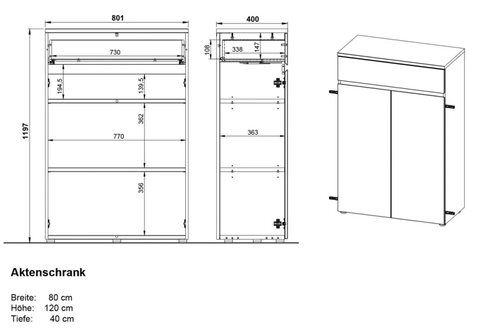 GERMANIA kast met 2 deuren en 1 lade 4265-549 GW-Lissabon 80 x 40 x 120 cm melamine, donkergrijs, lichtbruin, Navarra-eiken