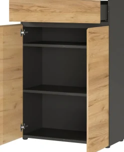 GERMANIA kast met 2 deuren en 1 lade 4265-549 GW-Lissabon 80 x 40 x 120 cm melamine, donkergrijs, lichtbruin, Navarra-eiken