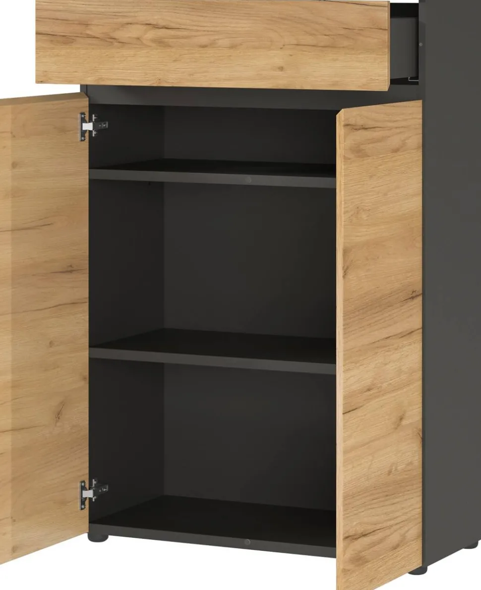 GERMANIA kast met 2 deuren en 1 lade 4265-549 GW-Lissabon 80 x 40 x 120 cm melamine, donkergrijs, lichtbruin, Navarra-eiken