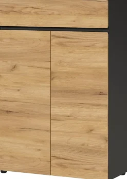 GERMANIA kast met 2 deuren en 1 lade 4265-549 GW-Lissabon 80 x 40 x 120 cm melamine, donkergrijs, lichtbruin, Navarra-eiken