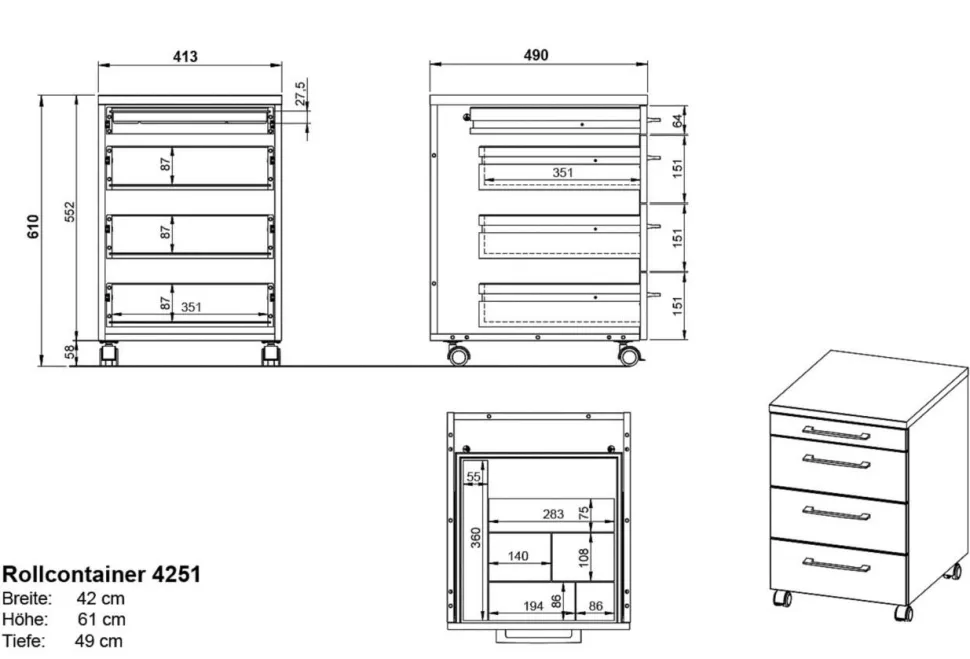 GERMANIA PROFI 2.0 Mobiel ladeblok 4 Lades 420 x 490 x 610 mm