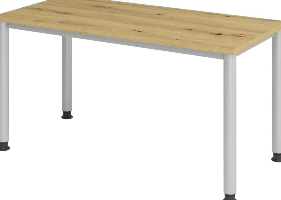 Hammerbacher Express Q VHS Hoogteverstelbaar Bureau Rechthoekig Eiken 4 metalen poten 1,400 (B) x 672 (D) x 810 (H) mm Spaanplaat, Staal