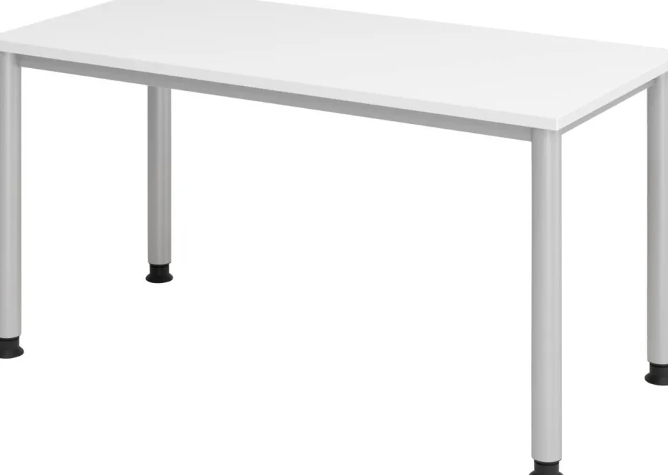 Hammerbacher Express Q VHS Hoogteverstelbaar Bureau Rechthoekig Wit 4 metalen poten 1,400 (B) x 672 (D) x 810 (H) mm Spaanplaat, Staal