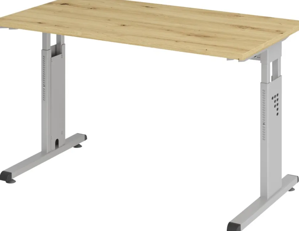 Hammerbacher Express Q VOS Hoogteverstelbaar Bureau Rechthoekig Eiken C-Voet 1.200 (B) x 672 (D) x 850 (H) mm Spaanplaat, Staal