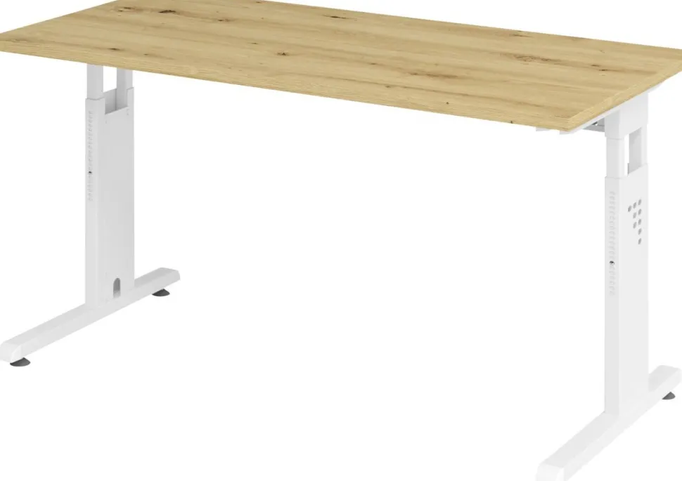 Hammerbacher Express Q VOS Hoogteverstelbaar Bureau Rechthoekig Eiken C-Voet 1.400 (B) x 672 (D) x 850 (H) mm Spaanplaat, Staal