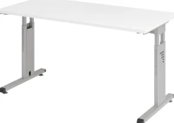 Hammerbacher Express Q VOS Hoogteverstelbaar Bureau Rechthoekig Wit C-Voet 1,400 (B) x 672 (D) x 850 (H) mm Spaanplaat, Staal