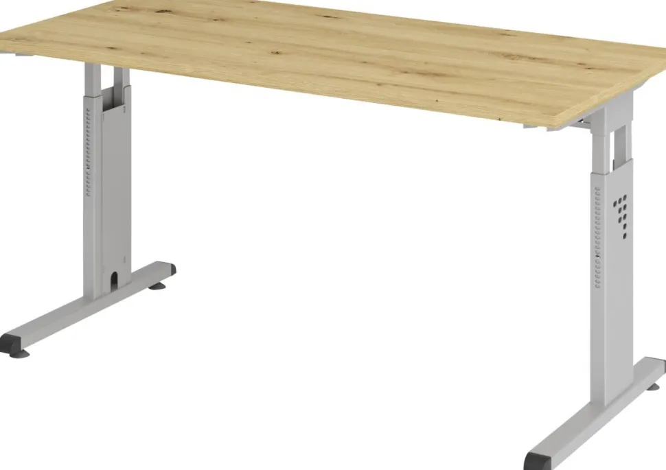 Hammerbacher Express Q VOS Hoogteverstelbaar Bureau Rechthoekig Eiken C-Voet 1.400 (B) x 672 (D) x 850 (H) mm Spaanplaat, Staal
