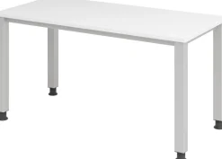 Hammerbacher Express Q VQS Hoogteverstelbaar Bureau Rechthoekig Wit 4 metalen poten 1.400 (B) x 672 (D) x 810 (H) mm Spaanplaat, Staal