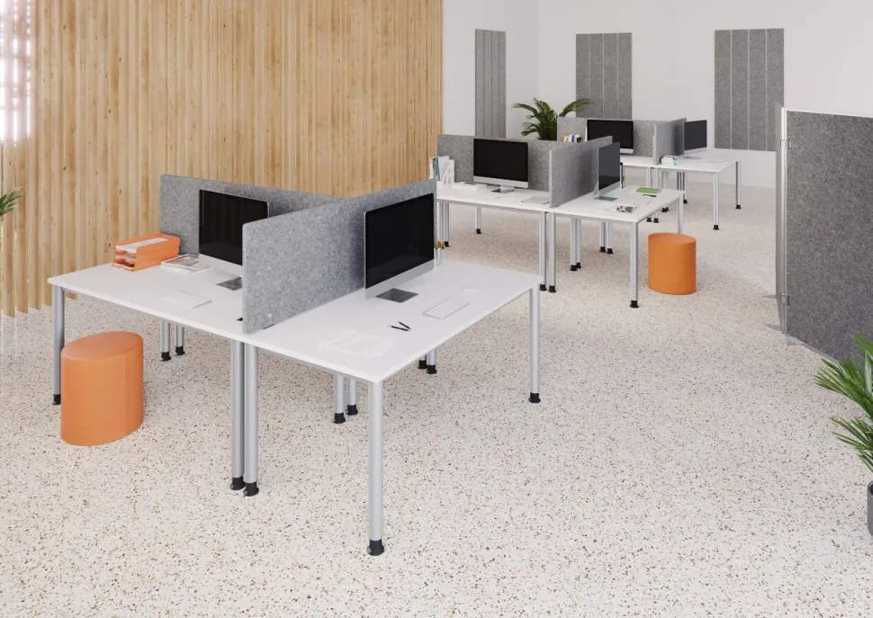 Hammerbacher H-Serie VHS Hoogteverstelbaar Bureau Rechthoekig Wit 4 metalen poten 1.600 (B) x 800 (D) x 810 (H) mm Spaanplaat, Staal
