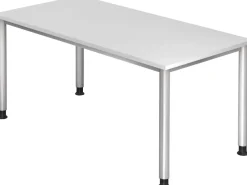 Hammerbacher H-Serie VHS Hoogteverstelbaar Bureau Rechthoekig Wit 4 metalen poten 1.600 (B) x 800 (D) x 810 (H) mm Spaanplaat, Staal
