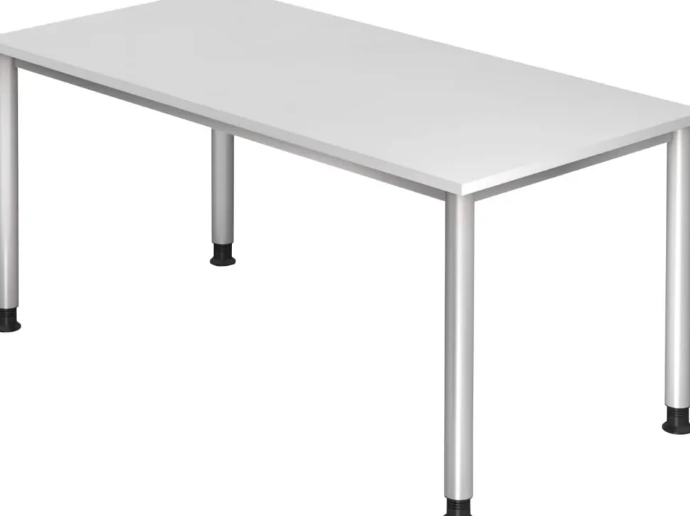 Hammerbacher H-Serie VHS Hoogteverstelbaar Bureau Rechthoekig Wit 4 metalen poten 1.600 (B) x 800 (D) x 810 (H) mm Spaanplaat, Staal
