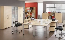 Hammerbacher H-Serie VHS Hoogteverstelbaar Bureau Rechthoekig Ahorn 4 metalen poten 1,800 (B) x 800 (D) x 810 (H) mm Spaanplaat, Staal
