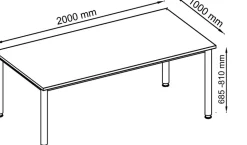 Hammerbacher H-Serie VHS Hoogteverstelbaar Bureau Ahorn 4 metalen poten 2.000 (B) x 1.000 (D) x 810 (H) mm Spaanplaat, Staal