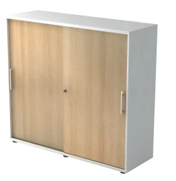 Hammerbacher Kast met schuifdeuren Gemelamineerde spaanplaat Afsluitbaar 1.200 x 400 x 1.100 mm Eiken Bruin, wit