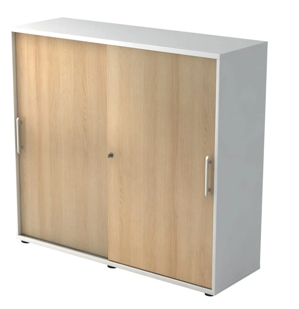 Hammerbacher Kast met schuifdeuren Gemelamineerde spaanplaat Afsluitbaar 1.200 x 400 x 1.100 mm Eiken Bruin, wit