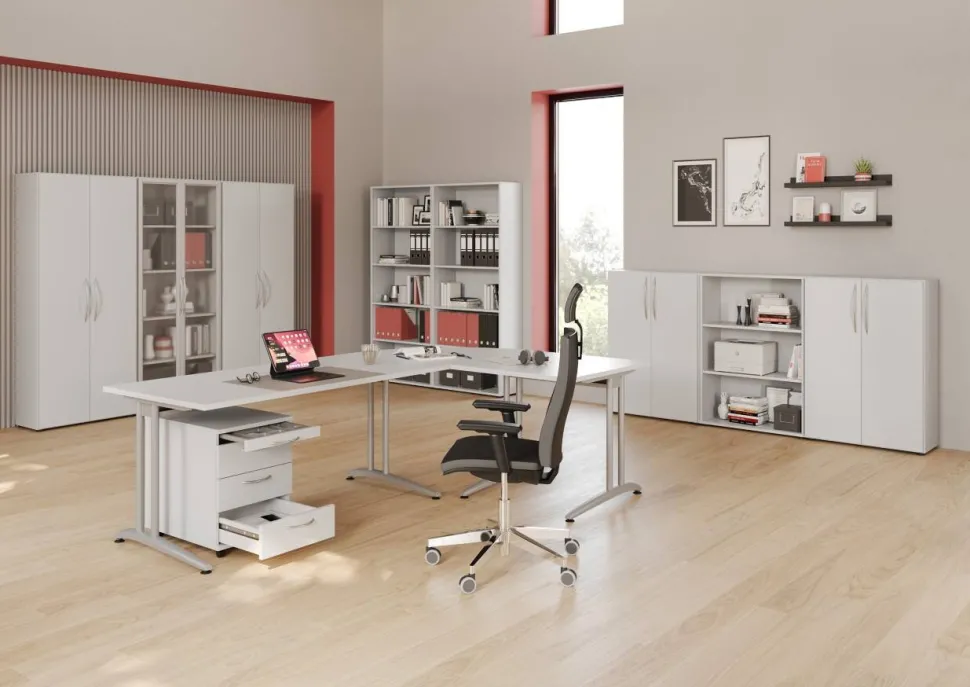 Hammerbacher Matrix Gemelamineerde spaanplaat Archiefkast 4 Planken 800 x 330 x 1.880 mm Grijs