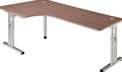 Hammerbacher Matrix VOS Hoogteverstelbaar Hoekbureau Walnoot C-Voet 2.000 (B) x 1.200 (D) x 850 (H) mm Spaanplaat, Staal