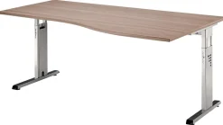Hammerbacher Matrix VOS Hoogteverstelbaar Bureau Niervormig Walnoot C-Voet 1.800 (B) x 1.000 (D) x 850 (H) mm Spaanplaat, Staal