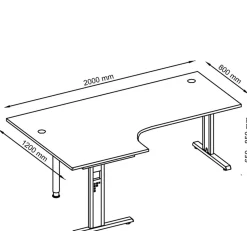 Hammerbacher O-Serie VOS Hoogteverstelbaar Hoekbureau Vrije vorm Eiken C-Voet 2,000 (B) x 1,200 (D) x 850 (H) mm Spaanplaat, Staal