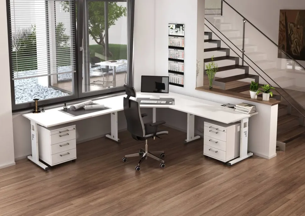 Hammerbacher O-Serie VOS Hoogteverstelbaar Bureau Rechthoekig Wit C-Voet 1.200 (B) x 800 (D) x 850 (H) mm Spaanplaat, Staal