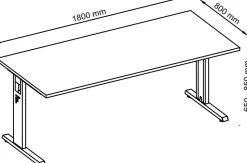 Hammerbacher O-Serie VOS Hoogteverstelbaar Bureau Rechthoekig Eiken C-Voet 1,800 (B) x 800 (D) x 850 (H) mm Spaanplaat, Staal