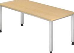 Hammerbacher Q Series VQS Hoogteverstelbaar Bureau Rechthoekig Ahorn 4 metalen poten 1.800 (B) x 800 (D) x 810 (H) mm Spaanplaat, Staal