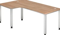Hammerbacher Q Series VQS Hoekbureau Rechthoekig Walnoot 4 metalen poten 2.000 (B) x 1.200 (D) x 810 (H) mm Spaanplaat, Staal