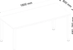 Hammerbacher Q Series VQS Hoogteverstelbaar Bureau Rechthoekig Walnoot 4 metalen poten 1.800 (B) x 800 (D) x 810 (H) mm Spaanplaat, Staal