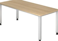 Hammerbacher Q Series VQS Hoogteverstelbaar Bureau Rechthoekig Eiken 4 metalen poten 1.800 (B) x 800 (D) x 810 (H) mm Spaanplaat, Staal