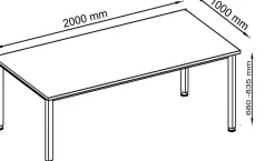 Hammerbacher Q Series VQS Hoogteverstelbaar Bureau Rechthoekig Beuken 4 metalen poten 2.000 (B) x 1.000 (D) x 810 (H) mm Spaanplaat, Staal