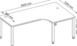 Hammerbacher Q Series VQS Hoekbureau Rechthoekig Wit 4 metalen poten 2.000 (B) x 1.200 (D) x 810 (H) mm Spaanplaat, Staal