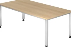Hammerbacher Q Series VQS Hoogteverstelbaar Bureau Rechthoekig Eiken 4 metalen poten 2.000 (B) x 1.000 (D) x 810 (H) mm Spaanplaat, Staal