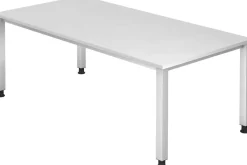 Hammerbacher Q Series VQS Hoogteverstelbaar Bureau Rechthoekig Wit 4 metalen poten 2.000 (B) x 1.000 (D) x 810 (H) mm Spaanplaat, Staal