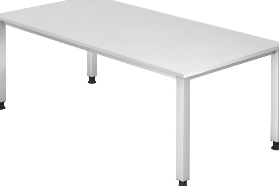 Hammerbacher Q Series VQS Hoogteverstelbaar Bureau Rechthoekig Wit 4 metalen poten 2.000 (B) x 1.000 (D) x 810 (H) mm Spaanplaat, Staal