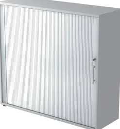 Hammerbacher Roldeurkast Melamine spaanplaat 2 Planken Afsluitbaar 1.200 x 400 x 1.100 mm Grijs, zilver