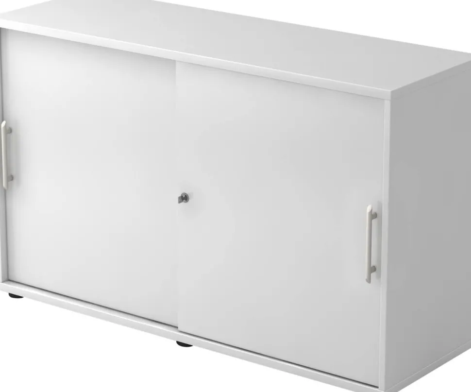 Hammerbacher Schuifdeurenkast Spaanplaat 1 Plank Afsluitbaar 1.200 x 400 x 748 mm Wit