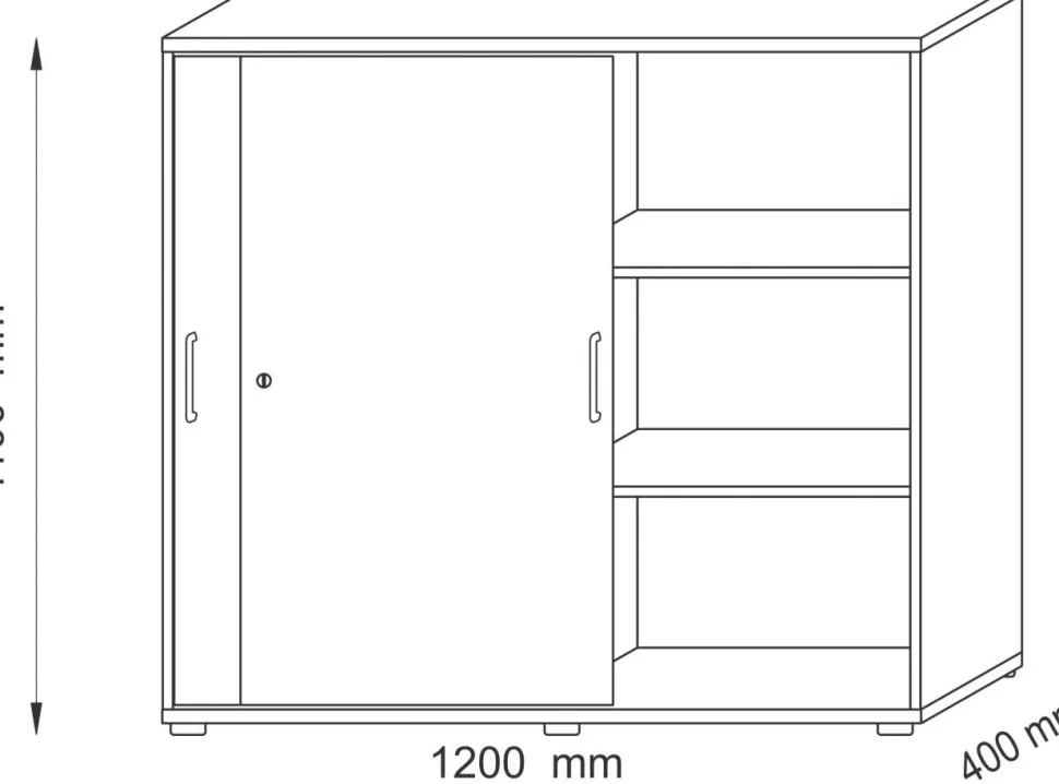 Hammerbacher Schuifdeurenkast Spaanplaat 2 Planken Afsluitbaar 1.200 x 400 x 1.100 mm Wit