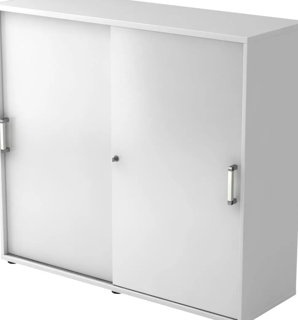 Hammerbacher Schuifdeurenkast Spaanplaat 2 Planken Afsluitbaar 1.200 x 400 x 1.100 mm Wit