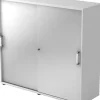 Hammerbacher Schuifdeurenkast Spaanplaat 2 Planken Afsluitbaar 1.200 x 400 x 1.100 mm Wit, Zilver