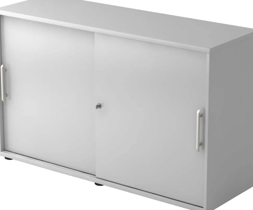 Hammerbacher Schuifdeurenkast Spaanplaat 1 Plank Afsluitbaar 1.200 x 400 x 748 mm Grijs