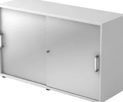 Hammerbacher Schuifdeurenkast Spaanplaat 1 Plank Afsluitbaar 1.200 x 400 x 748 mm Wit, Zilver