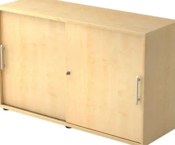 Hammerbacher Schuifdeurenkast Spaanplaat 1 Plank Afsluitbaar 1.200 x 400 x 748 mm Ahorn Bruin
