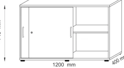 Hammerbacher Schuifdeurkast Spaanplaat 1 Plank Afsluitbaar 1.200 x 400 x 748 mm Walnoot Bruin