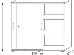 Hammerbacher Schuifdeurkast Spaanplaat 2 Planken Afsluitbaar 1.200 x 400 x 1.100 mm Beuken Bruin, zilver