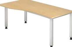 Hammerbacher VQS Hoogteverstelbaar Bureau Vrije vorm Ahorn 4 metalen poten 1.800 (B) x 1.000 (D) x 810 (H) mm Spaanplaat, Staal