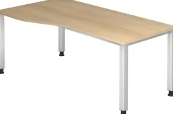 Hammerbacher VQS Hoogteverstelbaar Bureau Vrije vorm Eiken 4 metalen poten 1.800 (B) x 1.000 (D) x 810 (H) mm Spaanplaat, Staal